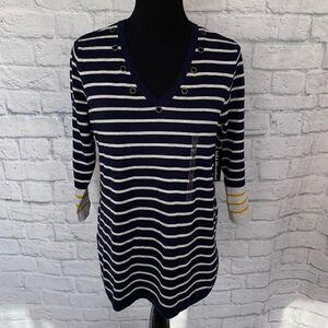 United States sweaters women M NWT Vneck Longsleeve pullover stripe sweater